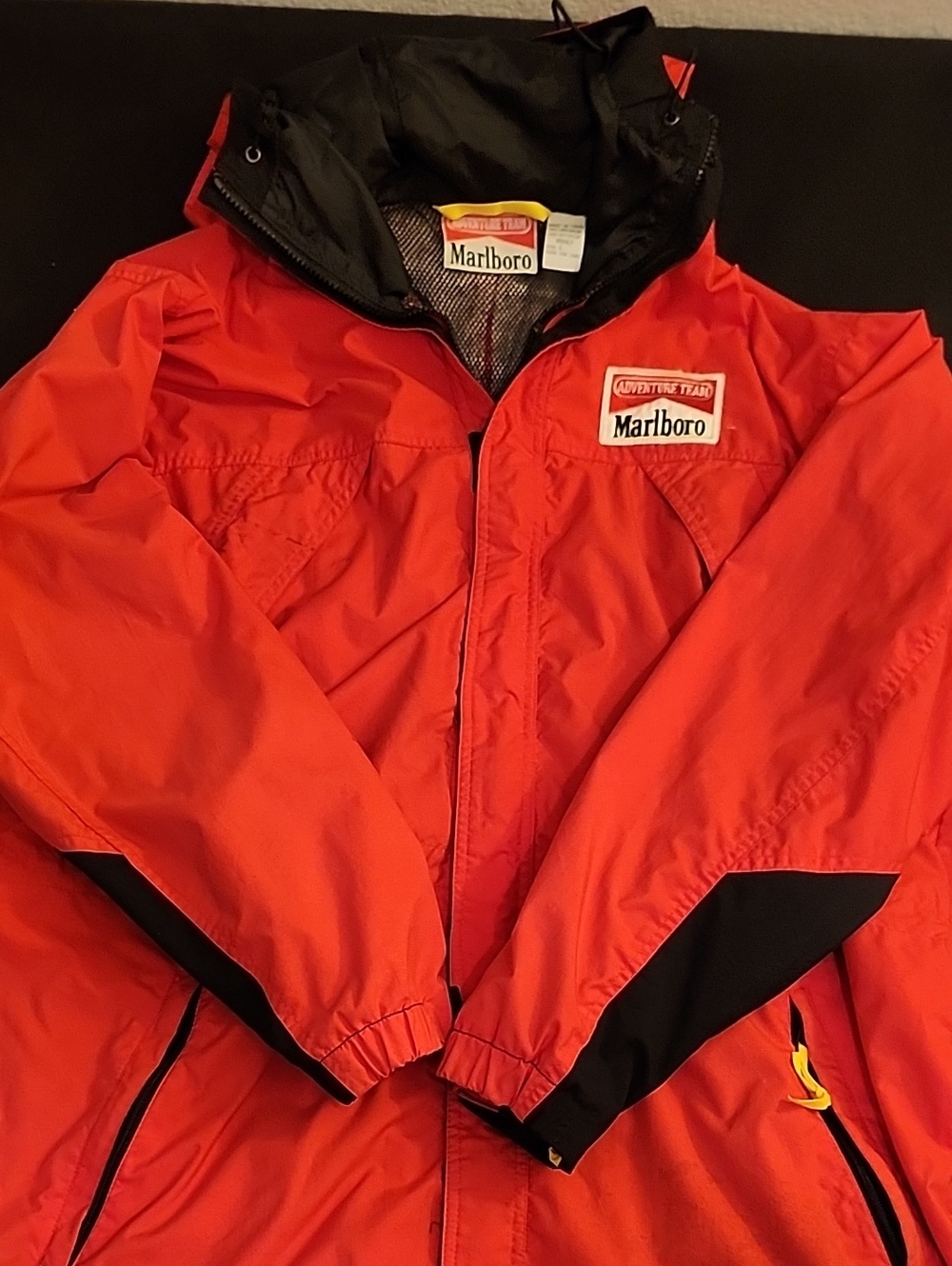 Marlboro Red and Black Men's Hooded Raincoat